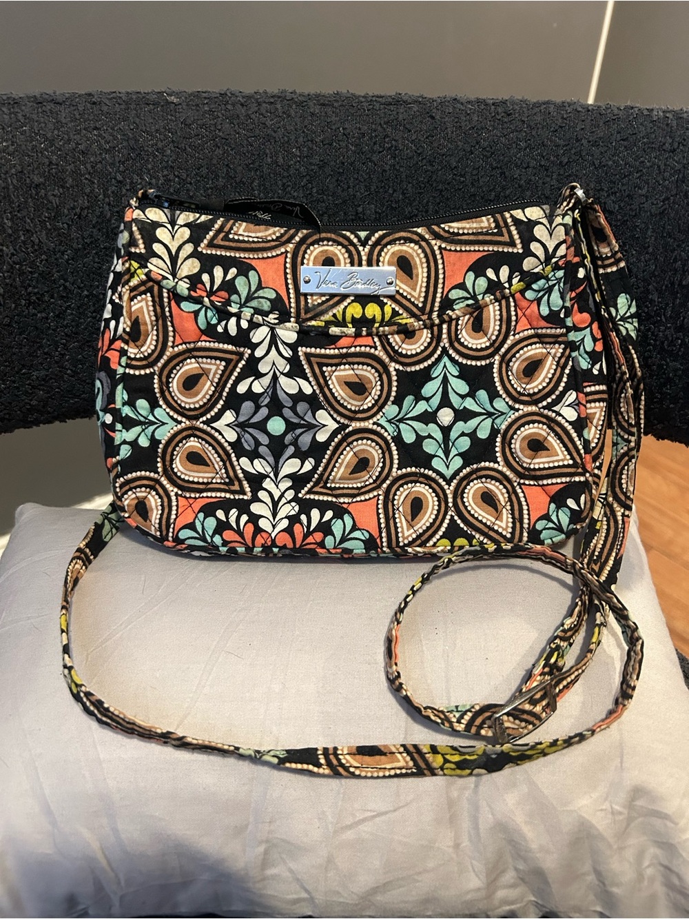 Vera Bradley Black Multi Paisley Quilted Crossbody